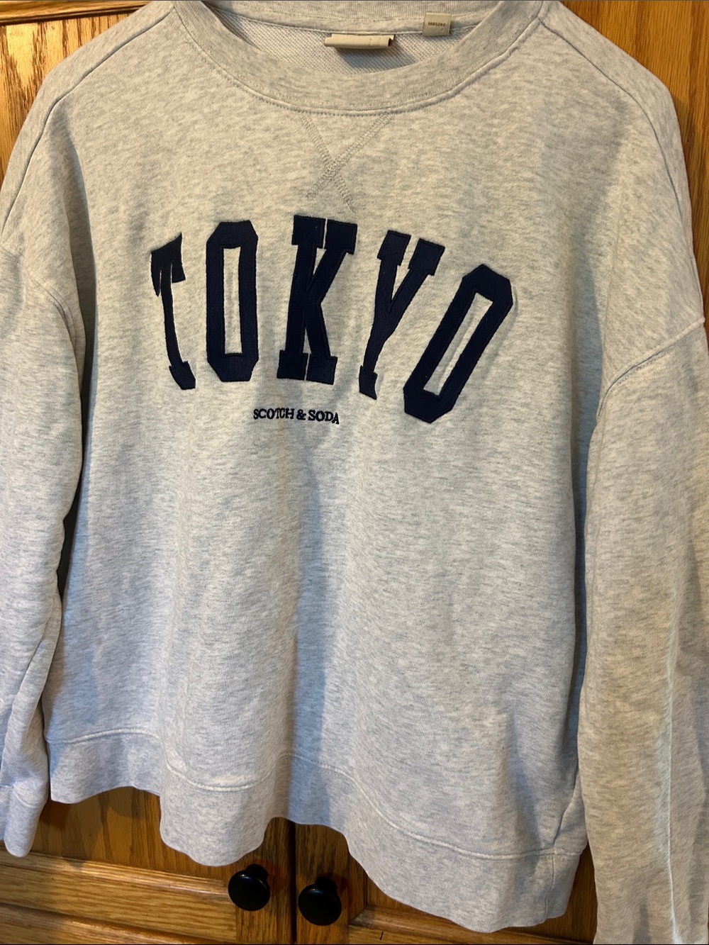 Scotch & Soda Light Gray Crewneck Sweatshirt with Navy TOKYO Applique